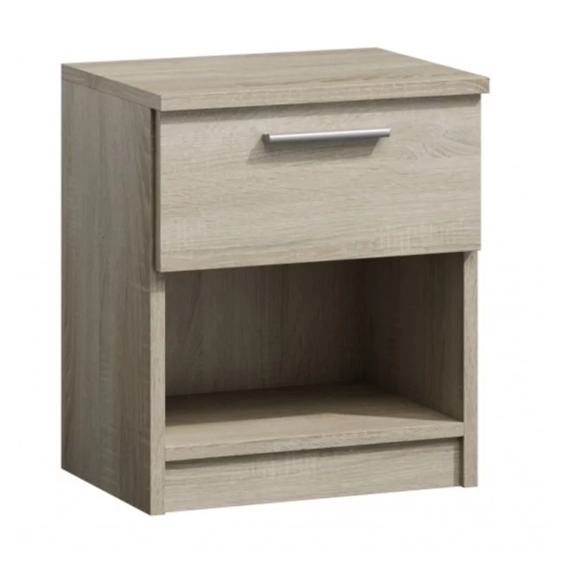 Table de chevet aspect chêne Sonoma avec tiroir et niche – Style naturel | Golddeco