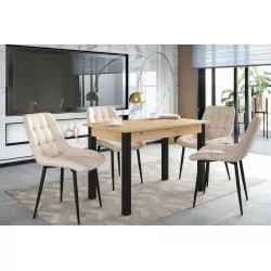 Table Nora – Chêne artisanal & noir extensible