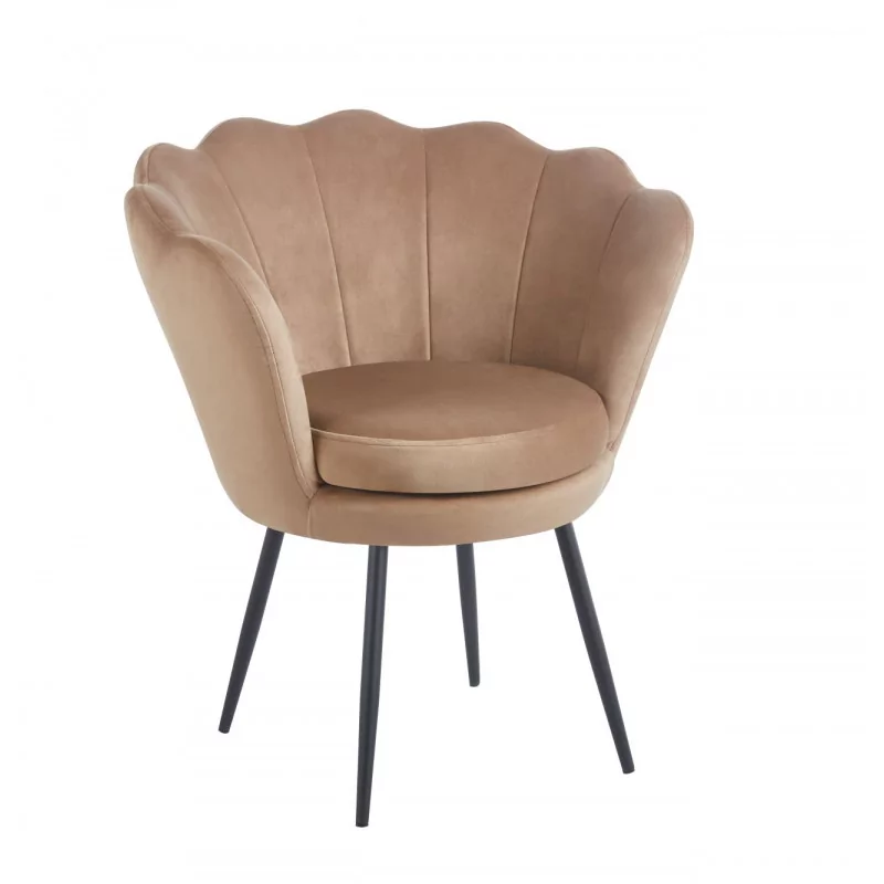 Chaise Coquillage en velours cappuccino – Pieds noirs | Golddeco