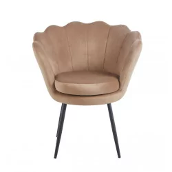 Chaise Coquillage en velours cappuccino – Pieds noirs | Golddeco