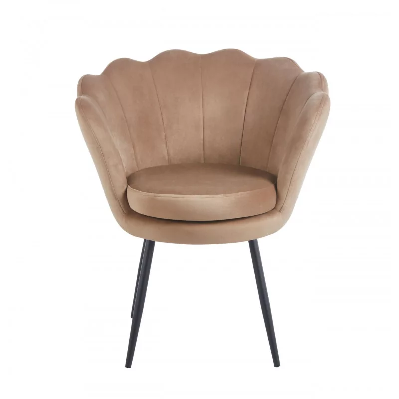 Chaise Coquillage en velours cappuccino – Pieds noirs | Golddeco