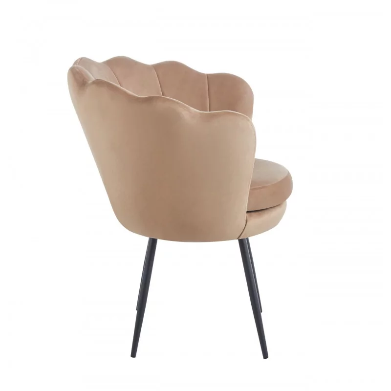 Chaise Coquillage en velours cappuccino – Pieds noirs | Golddeco