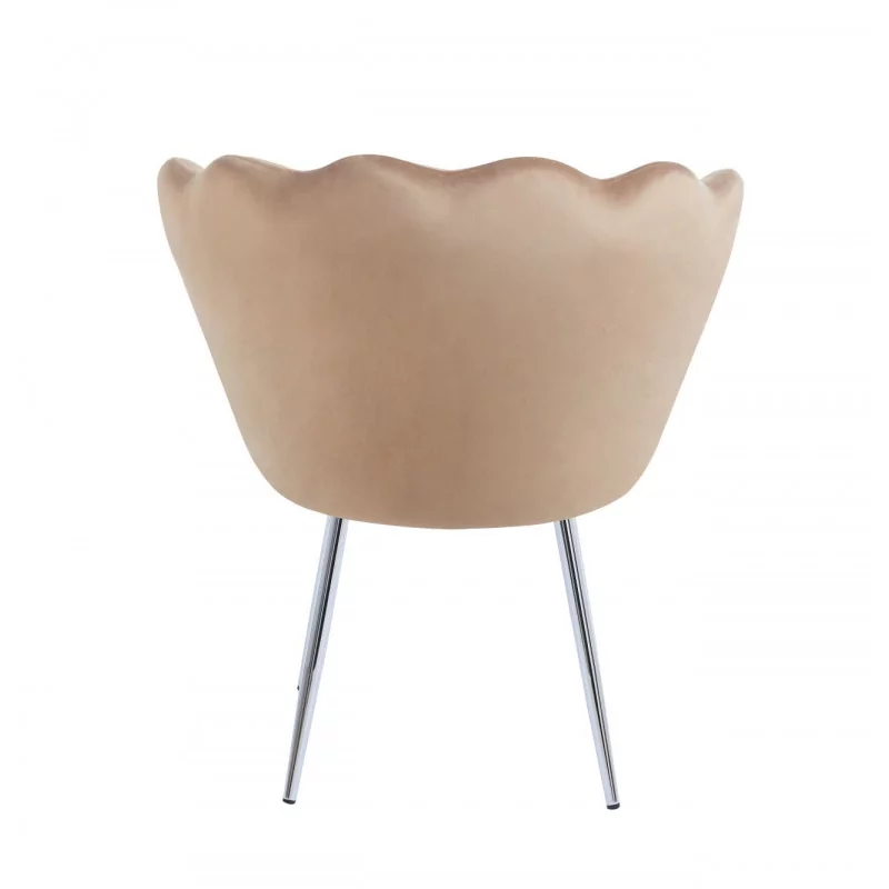 Chaise Coquillage en velours cappuccino – Pieds chromés | Golddeco