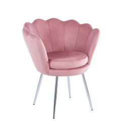 Chaise Coquillage en velours rose – Pieds chromés | Golddeco