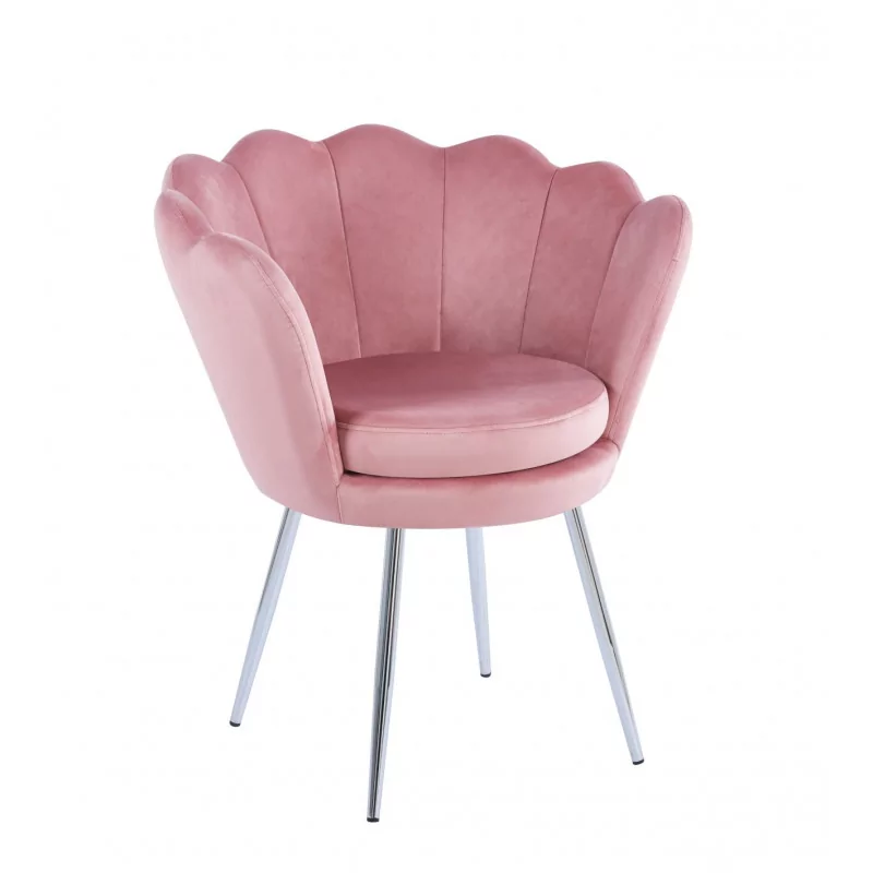 Chaise Coquillage en velours rose – Pieds chromés | Golddeco