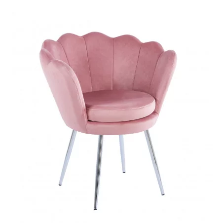Chaise Coquillage en velours rose – Pieds chromés | Golddeco