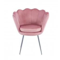 Chaise Coquillage en velours rose – Pieds chromés | Golddeco