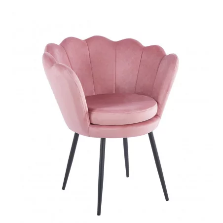 Chaise Coquillage en velours rose – Pieds noirs | Golddeco