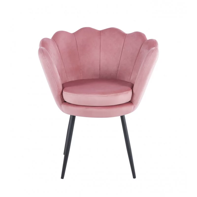 Chaise Coquillage en velours rose – Pieds noirs | Golddeco