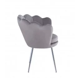 Chaise Coquillage en velours gris – Pieds chromés | Golddeco