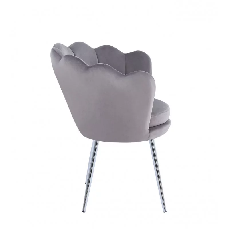 Chaise Coquillage en velours gris – Pieds chromés | Golddeco