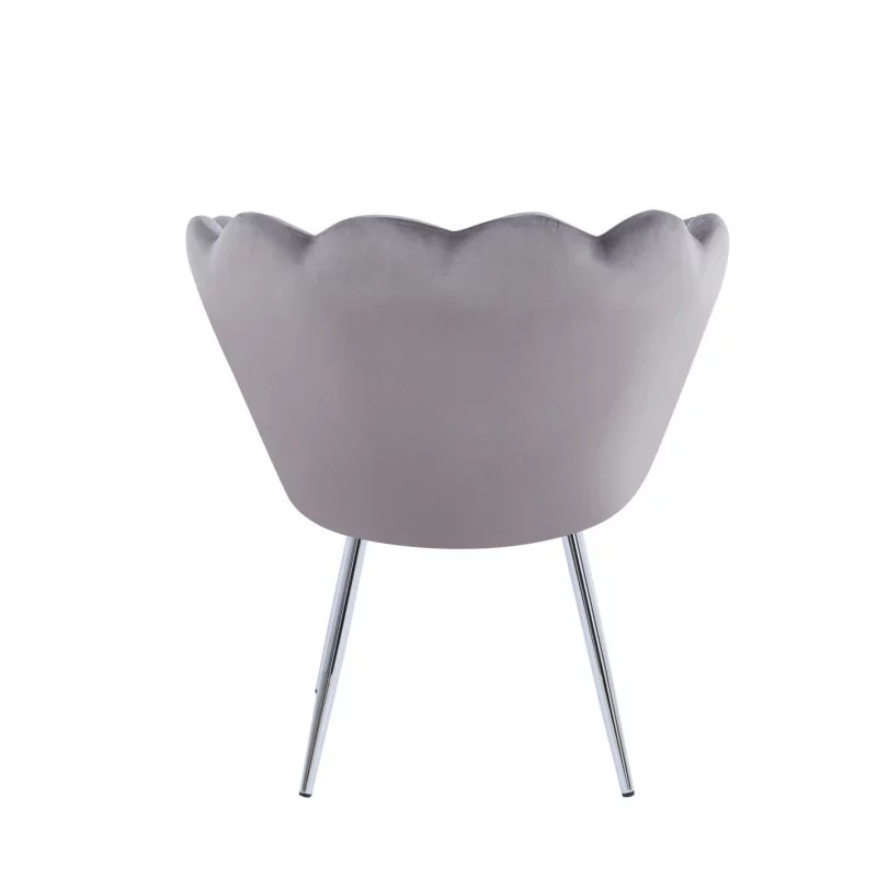 Chaise Coquillage en velours gris – Pieds chromés | Golddeco