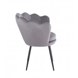 Chaise Coquillage en velours gris – Pieds noirs | Golddeco