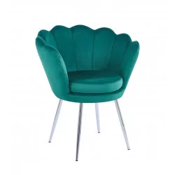 Chaise Coquillage en velours vert émeraude – Pieds chromés | Golddeco