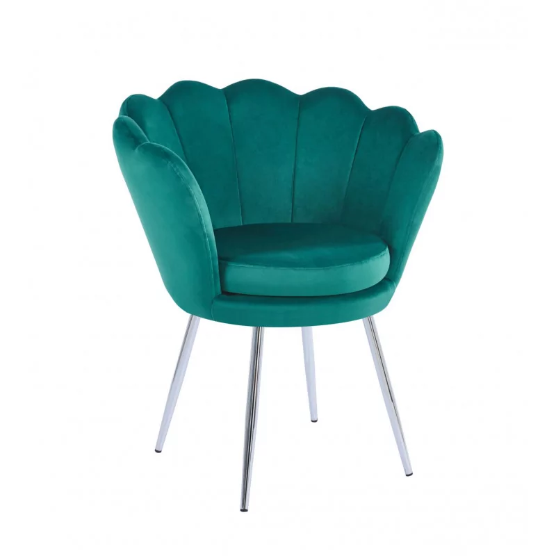 Chaise Coquillage en velours vert émeraude – Pieds chromés | Golddeco