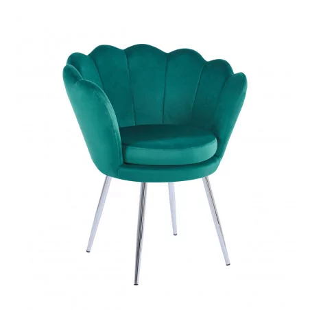 Chaise Coquillage en velours vert émeraude – Pieds chromés | Golddeco