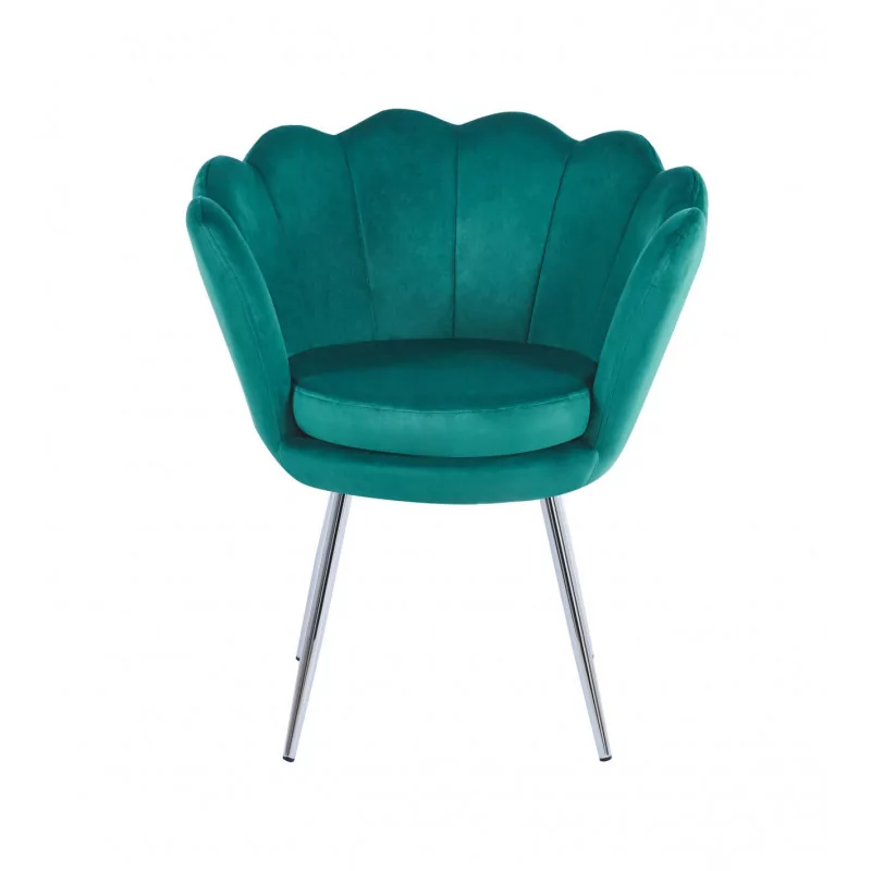 Chaise Coquillage en velours vert émeraude – Pieds chromés | Golddeco