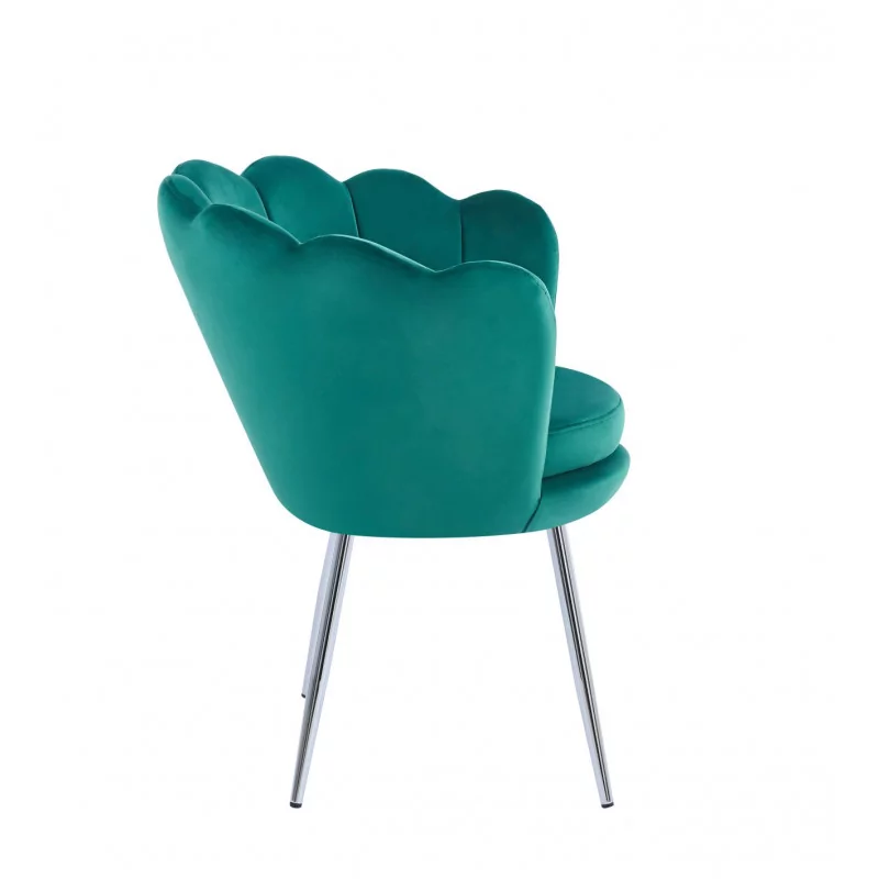 Chaise Coquillage en velours vert émeraude – Pieds chromés | Golddeco