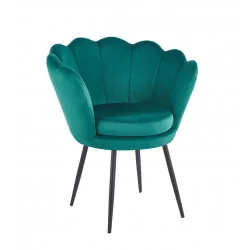 Chaise Coquillage en velours vert émeraude – Pieds noirs | Golddeco