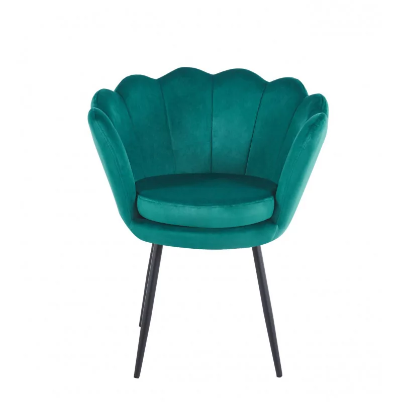 Chaise Coquillage en velours vert émeraude – Pieds noirs | Golddeco