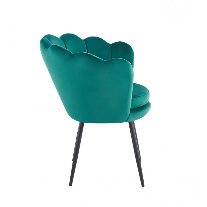 Chaise Coquillage en velours vert émeraude – Pieds noirs | Golddeco