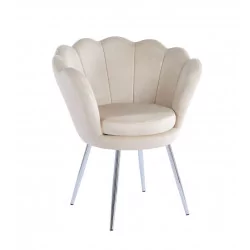 Chaise Coquillage en velours beige – Pieds chromés | Golddeco