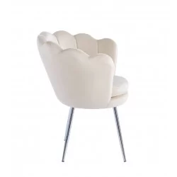 Chaise Coquillage en velours beige – Pieds chromés | Golddeco