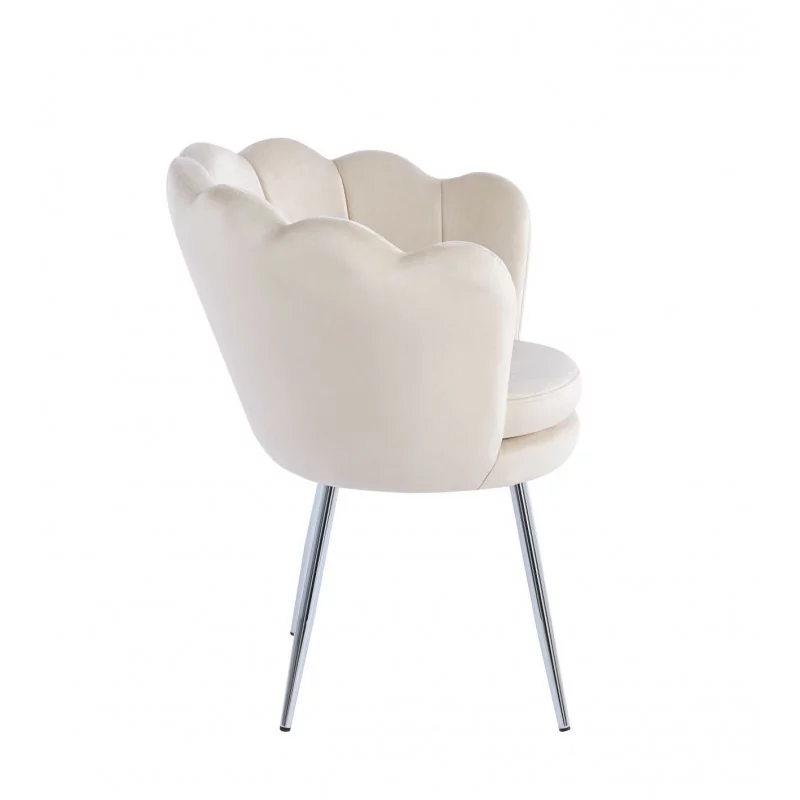 Chaise Coquillage en velours beige – Pieds chromés | Golddeco