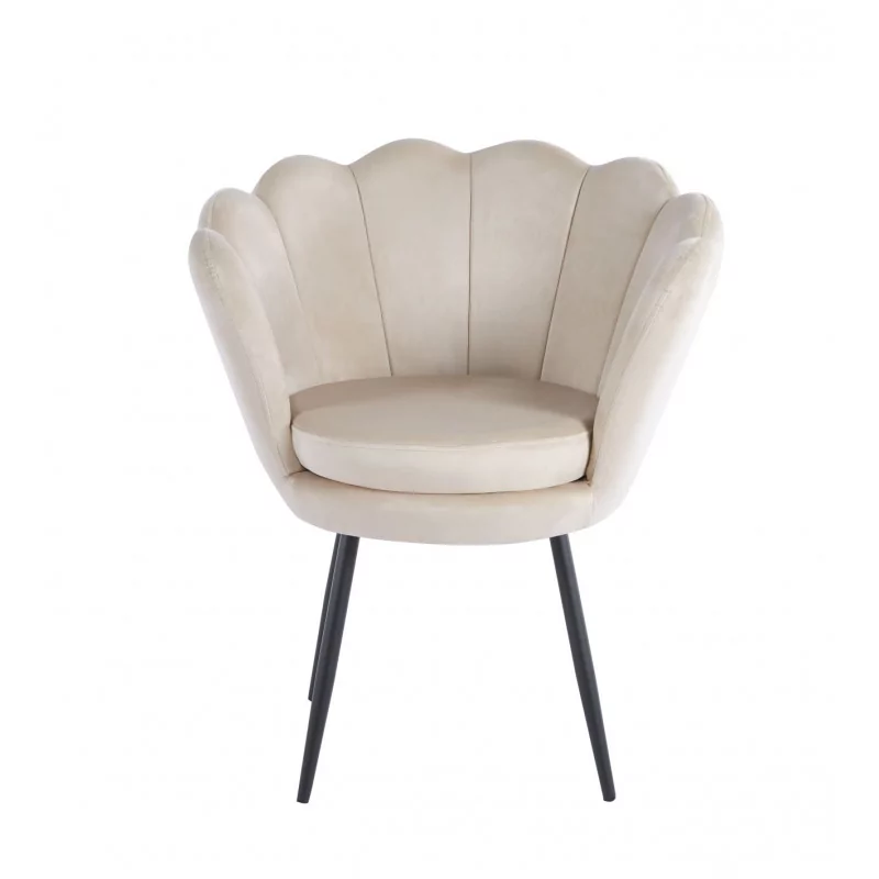Chaise Coquillage en velours beige – Pieds noirs | Golddeco