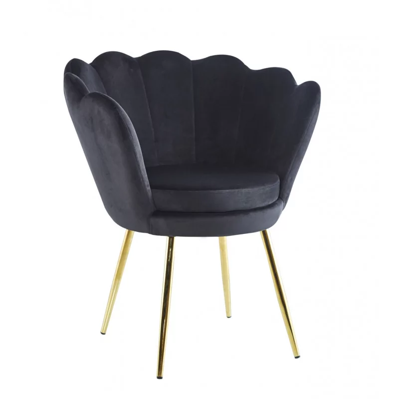 Chaise Coquillage en velours noir – Pieds dorés | Golddeco