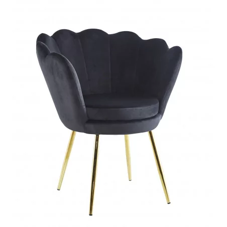 Chaise Coquillage en velours noir – Pieds dorés | Golddeco