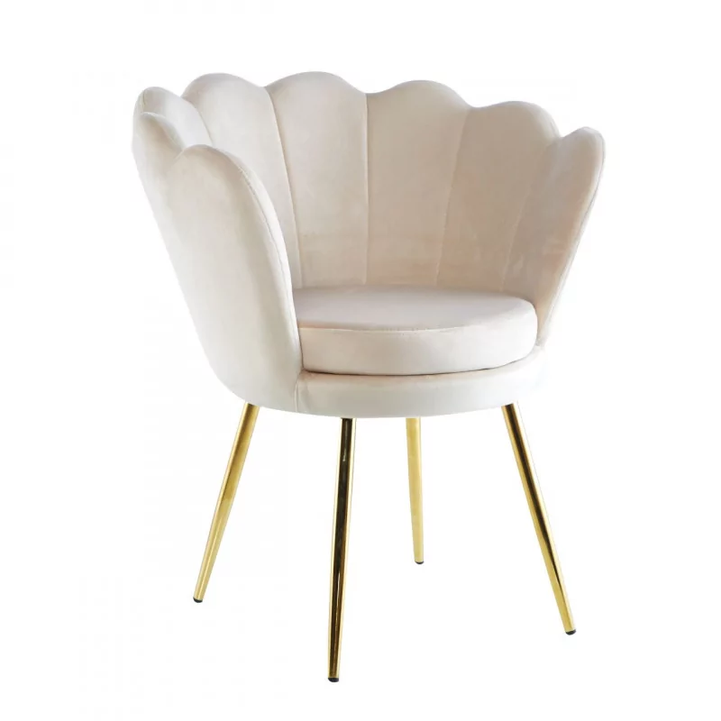 Chaise Coquillage en velours beige – Pieds dorés | Golddeco
