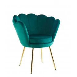 Chaise Coquillage en velours vert émeraude – Pieds dorés | Golddeco