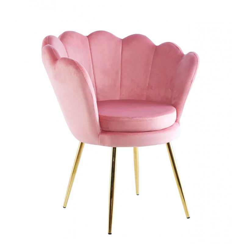 Chaise Coquillage en velours rose – Pieds dorés | Golddeco