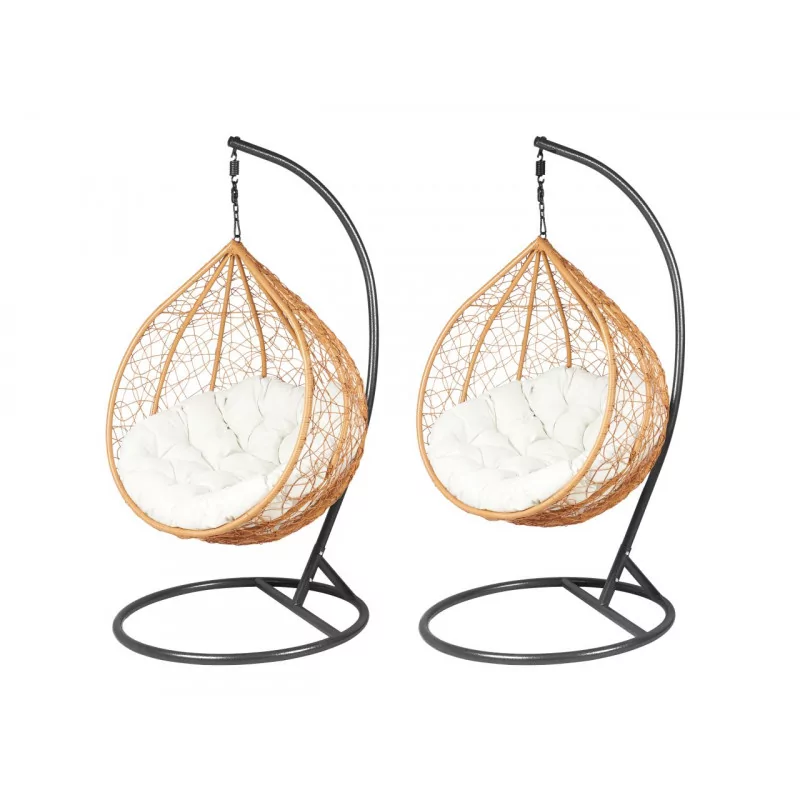 Lot 2 chaises suspendues NEST – Naturel & base noire (L + XL)