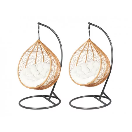 Lot 2 chaises suspendues NEST – Naturel & base noire (L + XL)