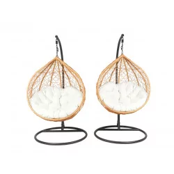 Lot 2 chaises suspendues NEST – Naturel & base noire (L + XL)