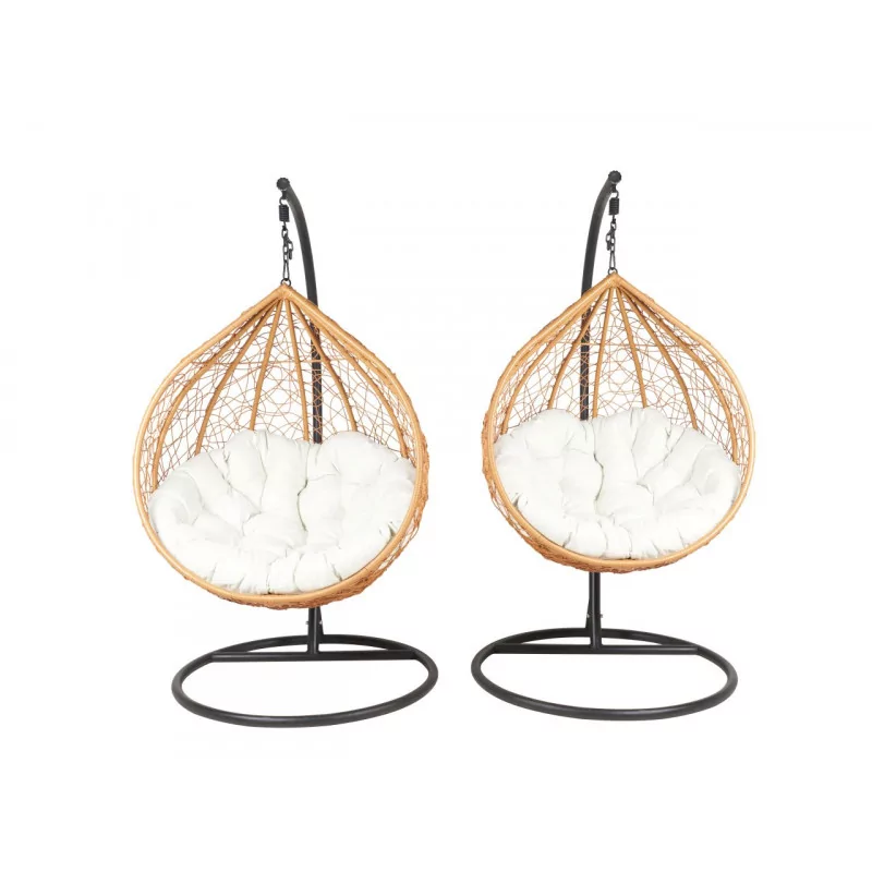 Lot 2 chaises suspendues NEST – Naturel & base noire (L + XL)