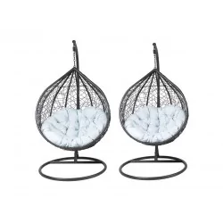 Lot 2 chaises suspendues NEST – Noires & coussins gris (L + XL)