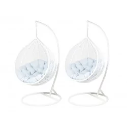 Lot 2 chaises suspendues NEST – Blanches & coussins gris (L + XL)