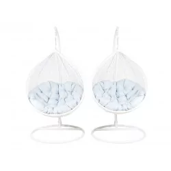 Lot 2 chaises suspendues NEST – Blanches & coussins gris (L + XL)