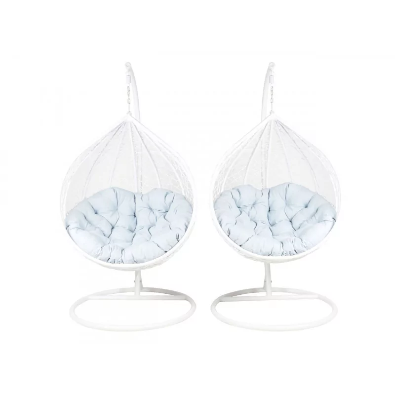Lot 2 chaises suspendues NEST – Blanches & coussins gris (L + XL)