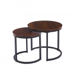 Lot de 2 Tables Gigognes RONDA – Aspect Noyer Foncé