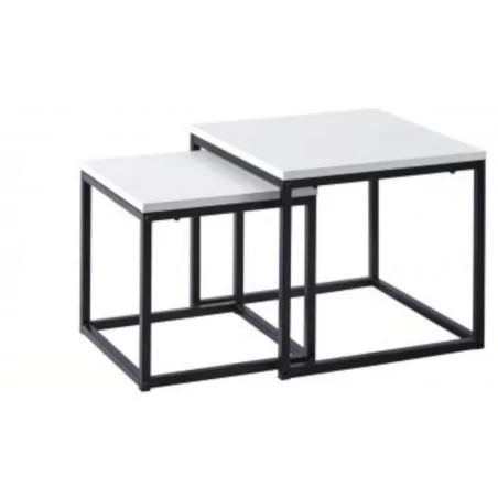 Tables SQUARE – Lot 2 Tables Aspect Blanc & Pieds Noirs