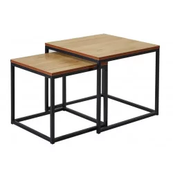 Tables Gigognes SQUARE – Lot de 2 – Aspect Chêne Naturel & Structure Noire