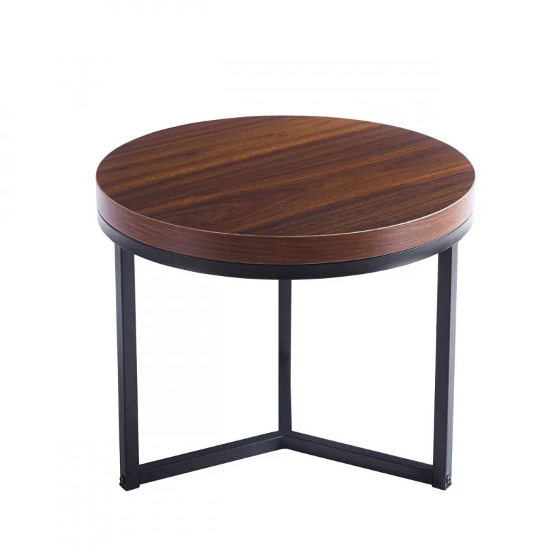 Table Ronde 50 cm Aspect Noyer – Design Élégant Noir