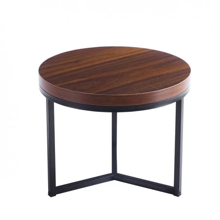 Table Ronde 50 cm Aspect Noyer – Design Élégant Noir