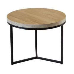 Table Basse Ronde 50 cm – Aspect Chêne Naturel & Structure Noire