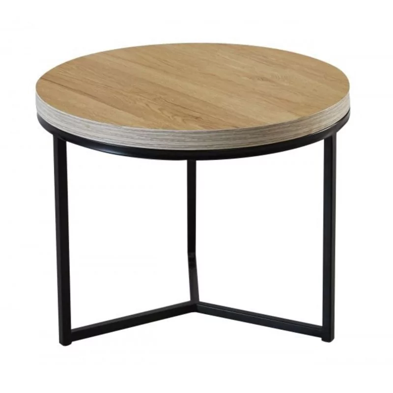 Table Ronde 50 cm Aspect Chêne Naturel – Design Moderne Noir