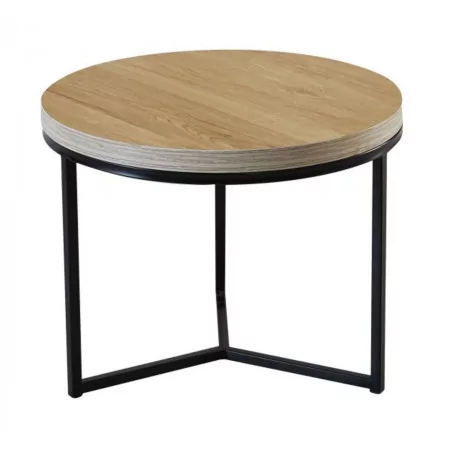 Table Ronde 50 cm Aspect Chêne Naturel – Design Moderne Noir